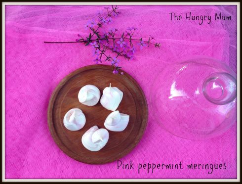 Pink peppermint meringues