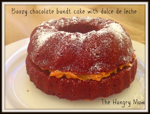 Boozy chocolate bundt cake with dulce de leche
