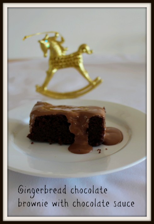 Gingerbread brownie and chocolate sauce