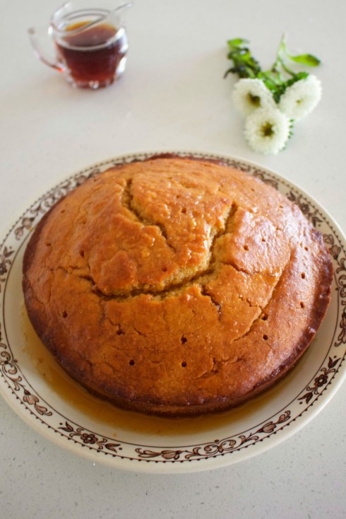 Caramel syrup cake recipe. A simple butter cake is jazzed up with a lovely warm syrup. The Hungry Mum.