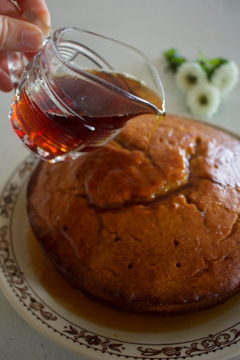 Caramel syrup cake. Soaking a warm cake in a shower of warm sugar-based syrup surely must be one of the most pleasurable ways of enjoying life.