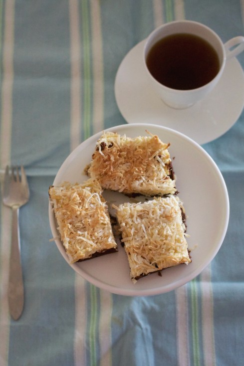Coconut-topped brownies. The Hungry Mum