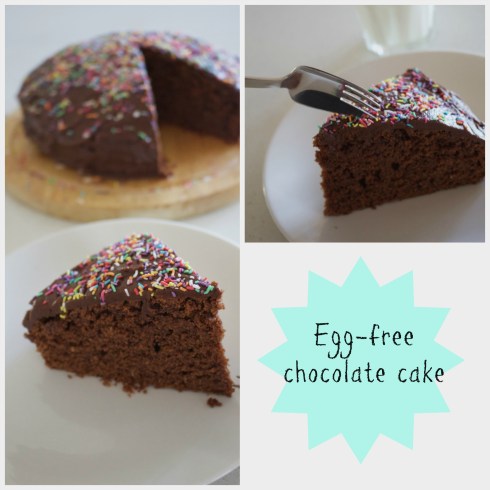 egg-free chocolate cake with easy fudge icing