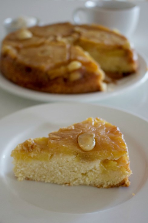 Pineapple rum upside down cake with macadamias