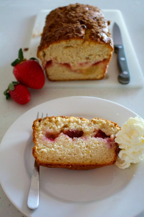 strawberry, lemon curd and coconut loaf cake